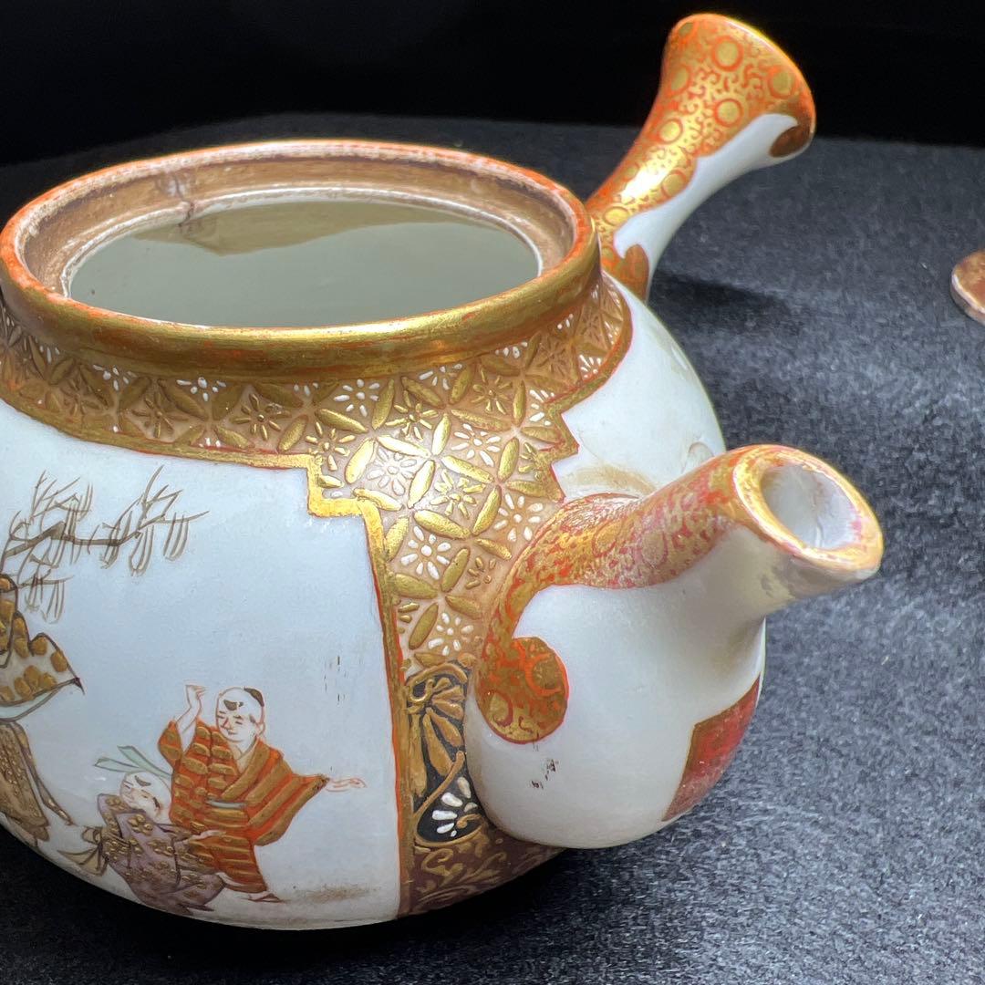 明治時代　九谷焼　金蘭手人物画煎茶器セット　木箱　東Y8-0108☆2Fトヒサカ