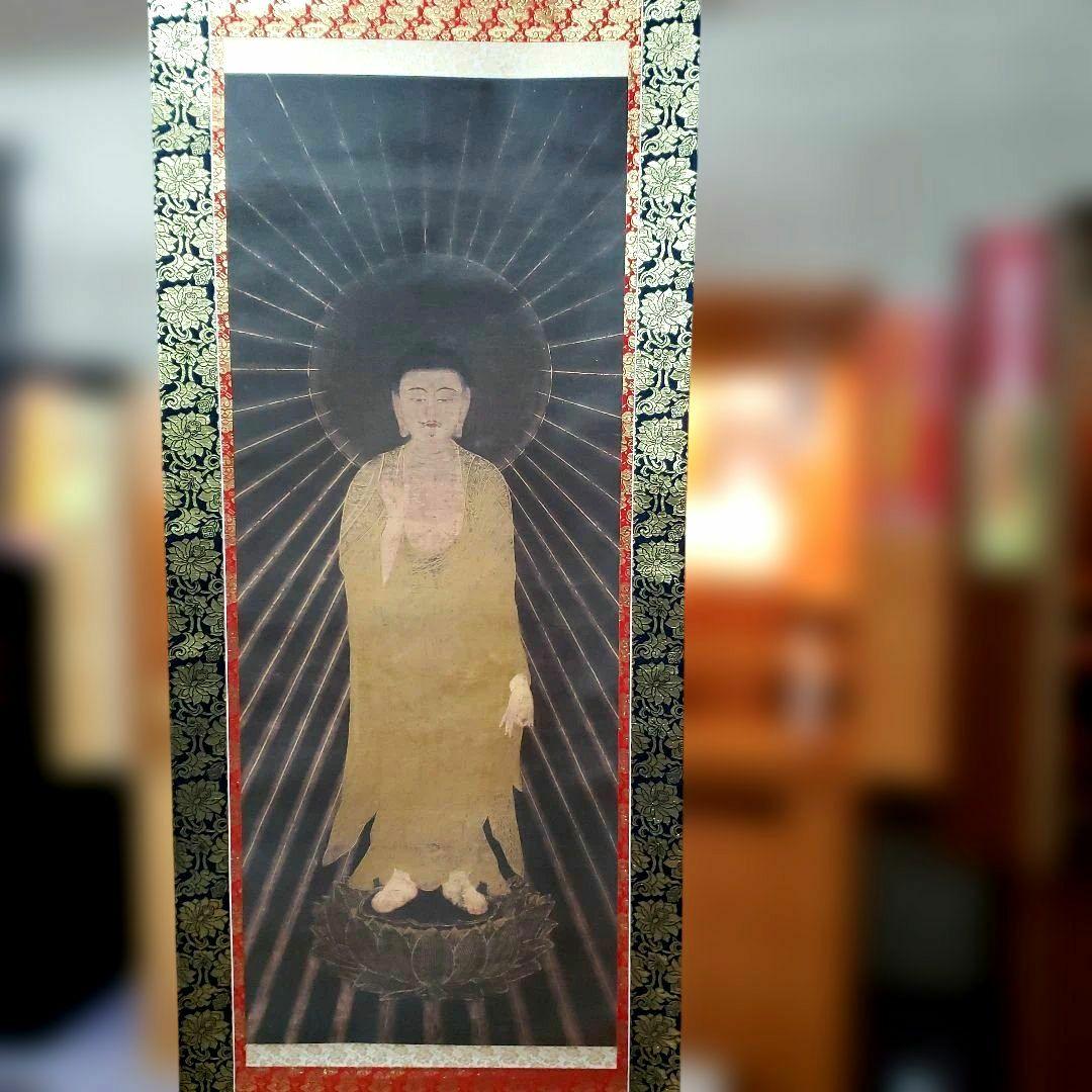 Ｂフライデー掛軸★復刻版 阿弥陀如来 住立空中尊影印★高さ：約166cm
