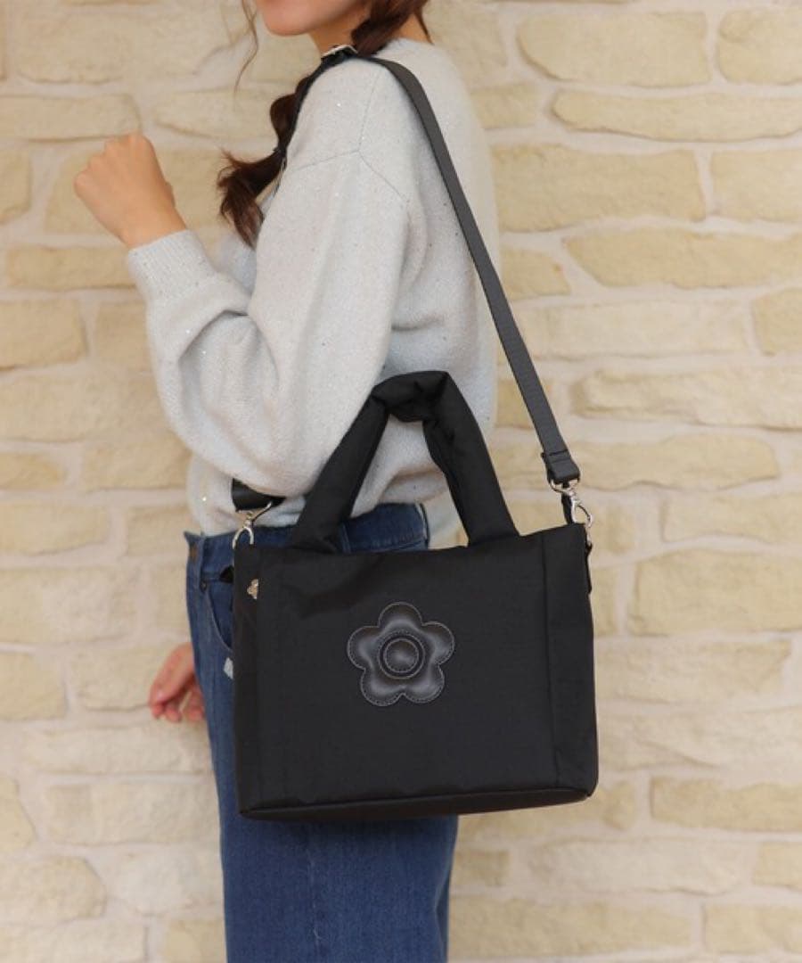 極美品✨マリークワント　デイジーパッチライト2WAYトート　CORDURA 黒