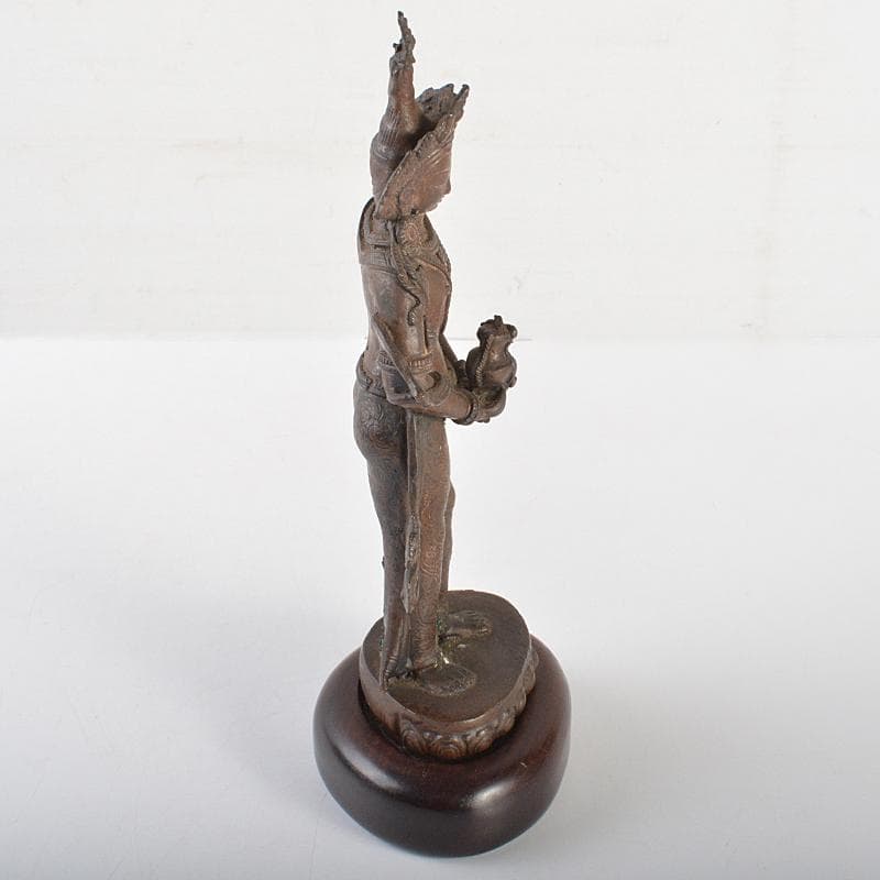 仏教美術　古銅　チベット仏　仏像　置物　唐木台付　M　R7126