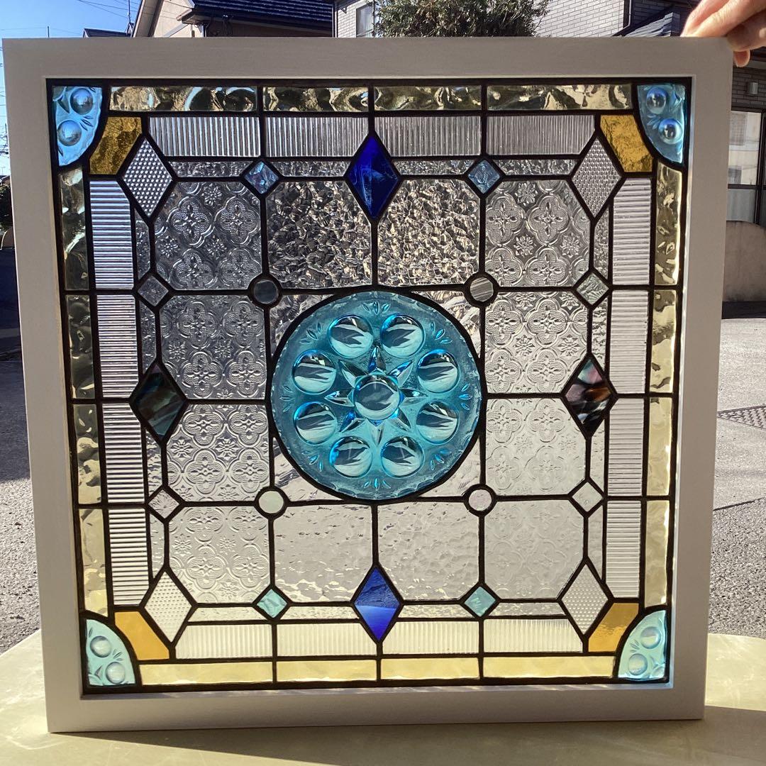 ステンドグラスパネル住宅用　ブルーロンデル&ダイヤP(1426)えびぞうさん専用