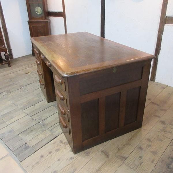 イギリス製 アンティーク 家具 デスク 机 収納 書斎 作業台 英国 6047e