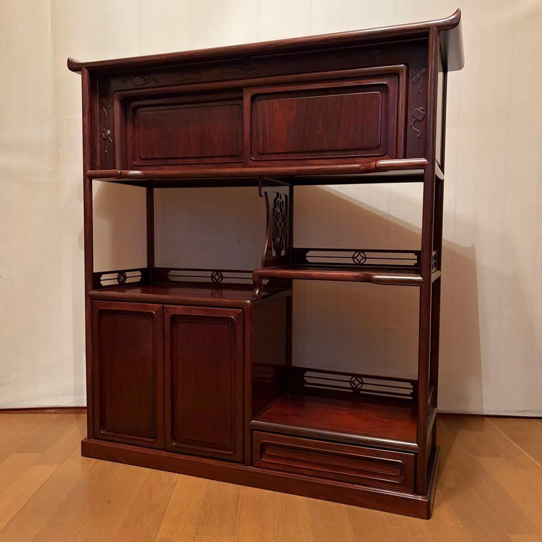 大阪唐木指物【中澤唐木】総紫檀三尺飾棚 大引共戸 漆塗生地