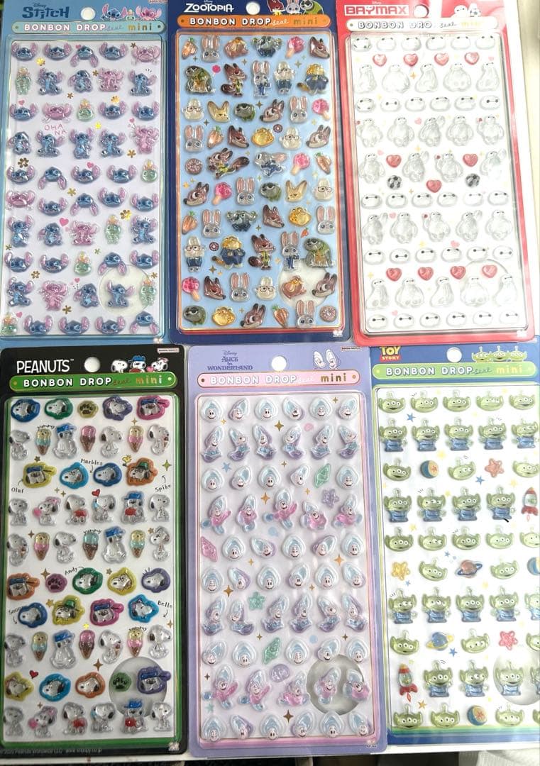 ボンボンドロップシールミニ6種ディズニー、スヌーピー