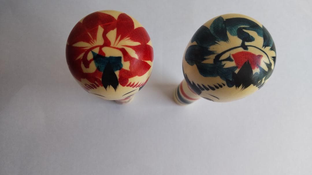 佐藤康弘インディゴこけし２体セット　高さ6.1ｃｍ 花柄 ストライプ