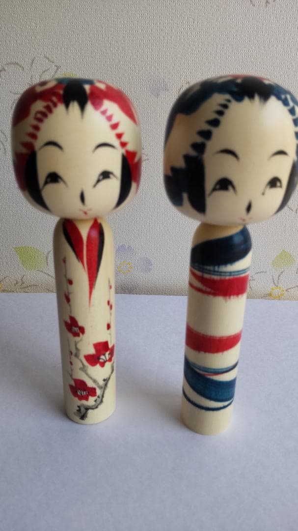 佐藤康弘インディゴこけし２体セット　高さ6.1ｃｍ 花柄 ストライプ