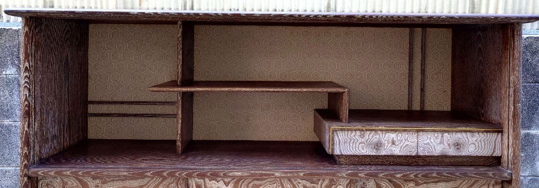 木製 飾り棚 ガラス戸 引出し キャビネット 昭和レトロ アンティーク 茶棚 箱