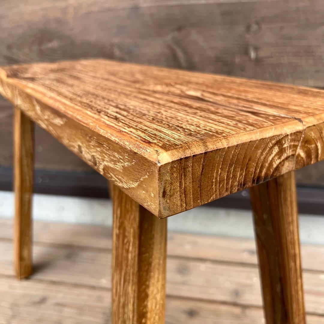 オールドチーク材 一枚板ベンチ61cm チーク無垢材 アンティーク調 スツール