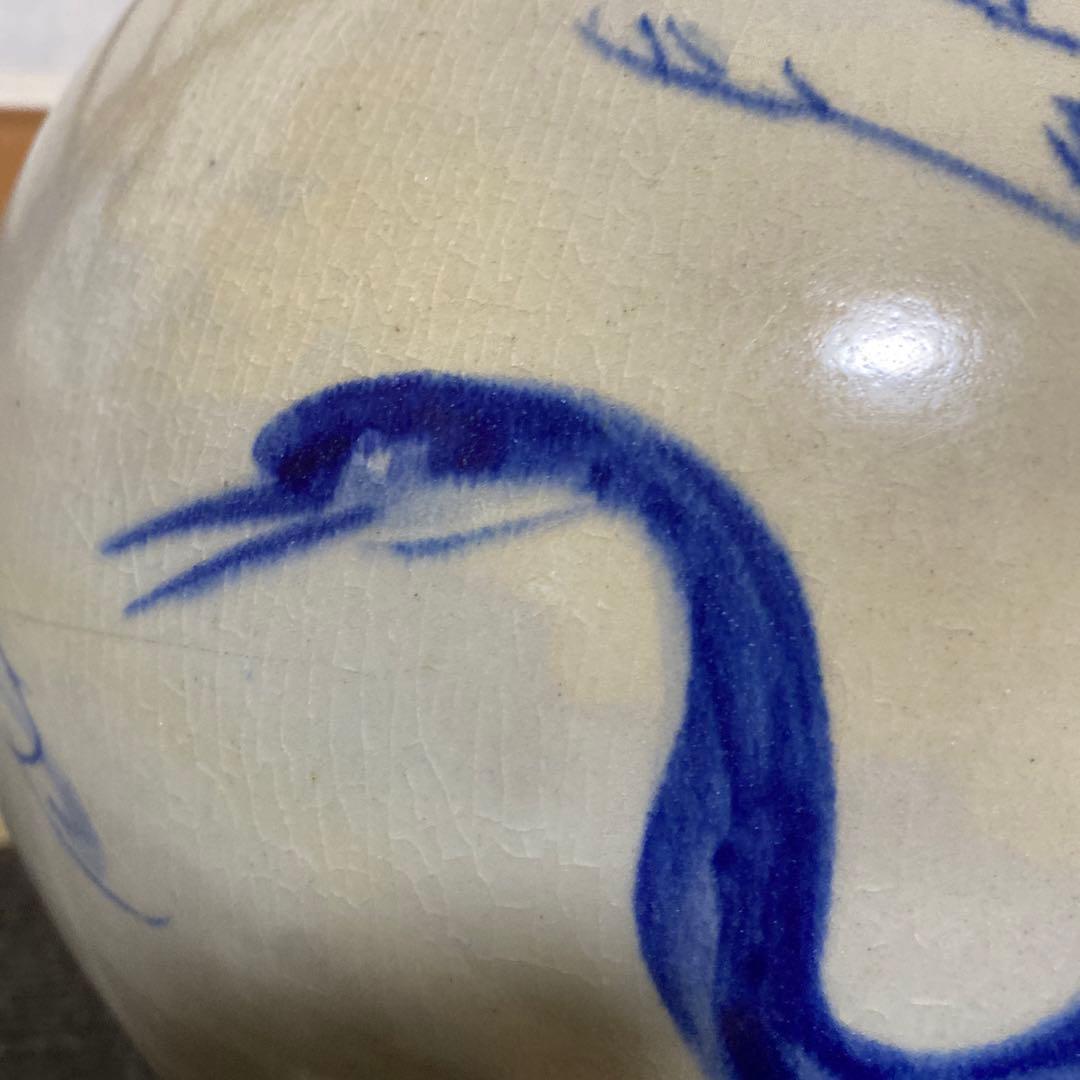 鶴雲文李朝ちょうちん壺34cm