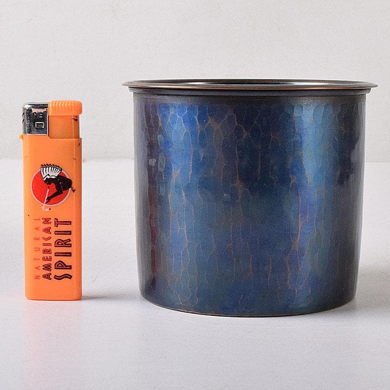 茶道具　鎚起銅器　玉川堂造　筒形蓋付建水　共箱　C　7583