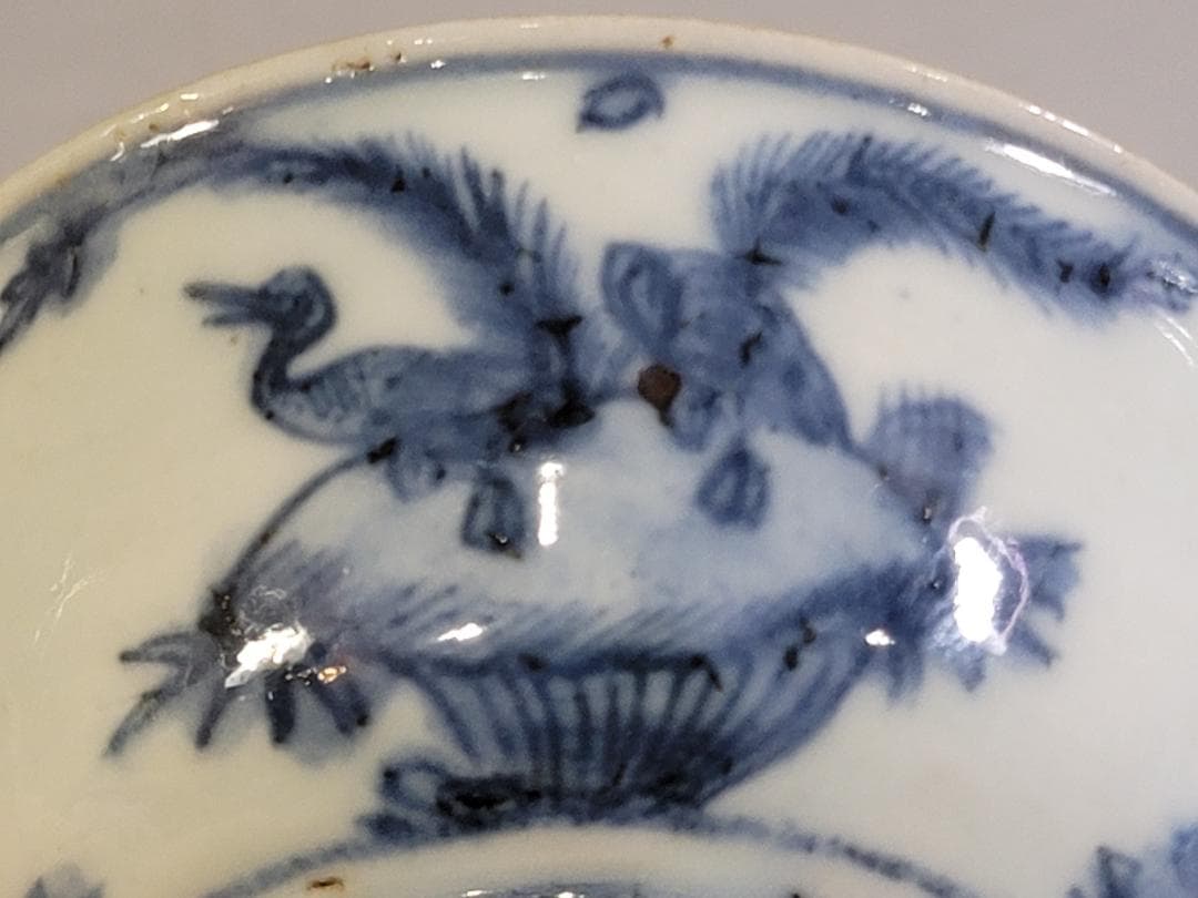 中国 古染付 水鳥 碗 馬絵 皿 二件 古美術 DT249