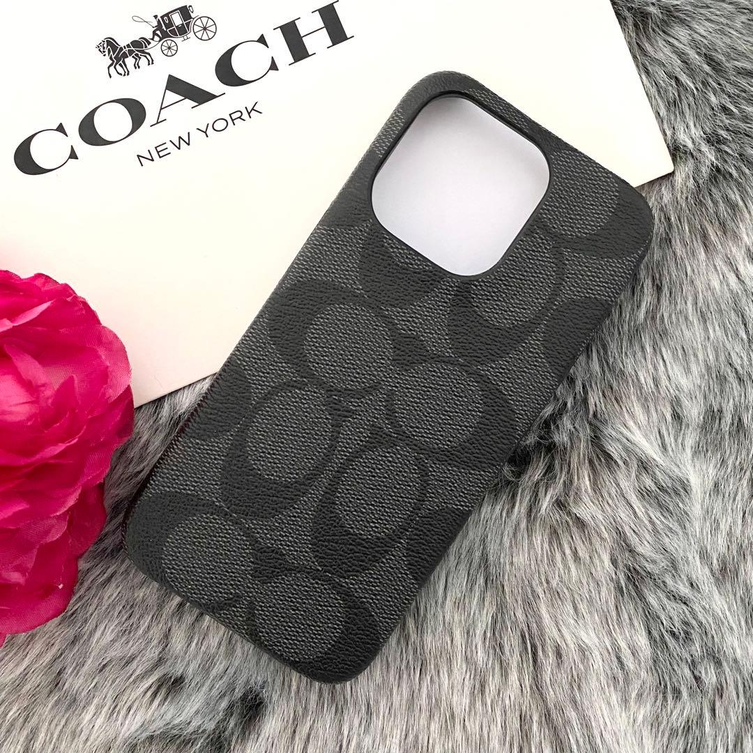 新品☆COACH(コーチ) ブラック スマホケース iPhone15 pro
