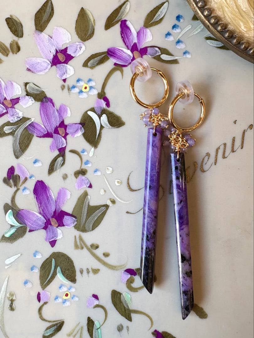 《ポメころび様》ブルートパーズ&モスアゲート＆チャロアイト＊フープイヤリング