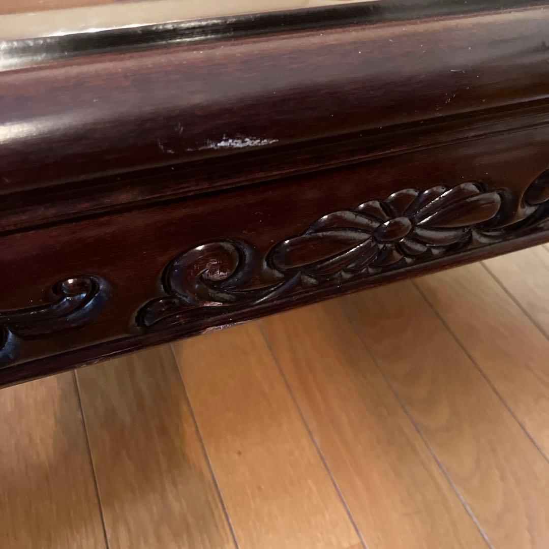 座卓　彫刻装飾付　ローテーブル　昭和レトロ　★レース編みテーブルクロス付き★