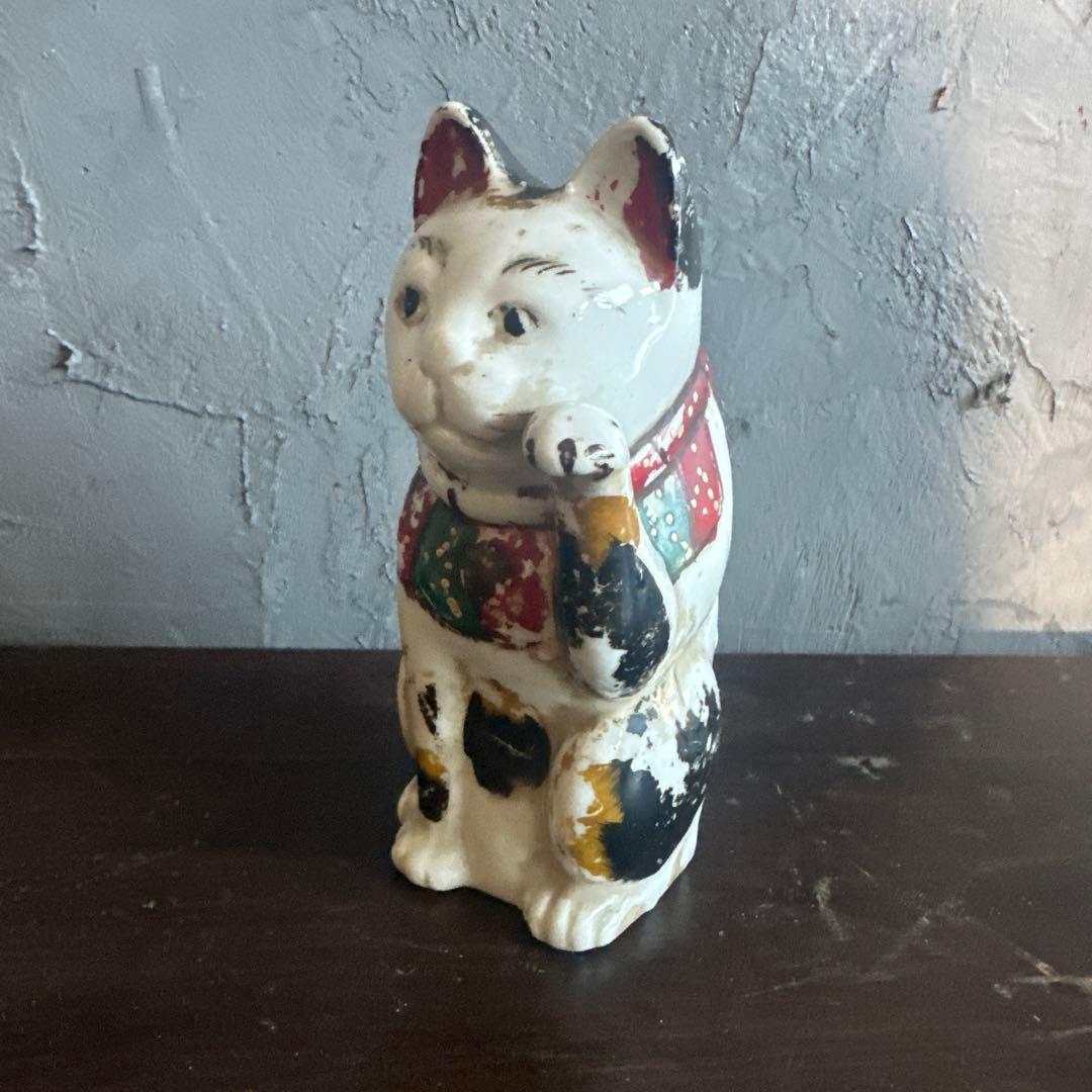 瞬間的お値下げ‼️ヴィンテージ味ありすぎる三毛猫招き猫 陶器 置物　瀬戸