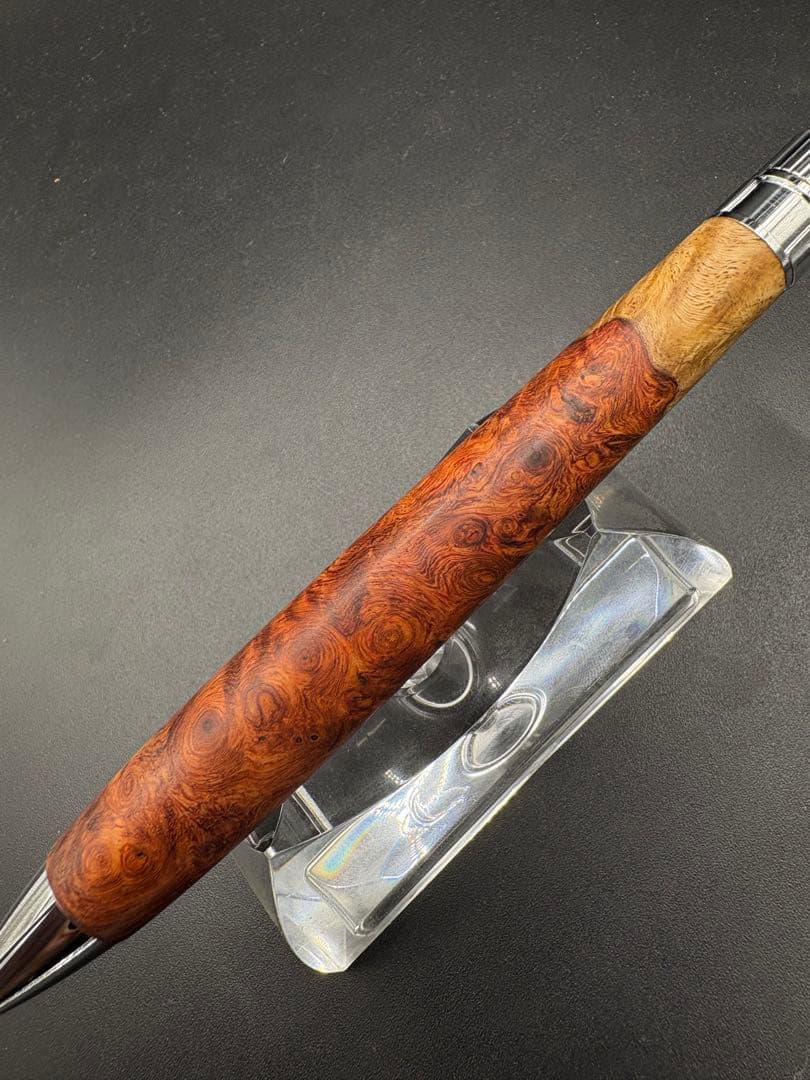 509極上　本花梨　紅白　瘤杢　KATO203 回転式ボールペン