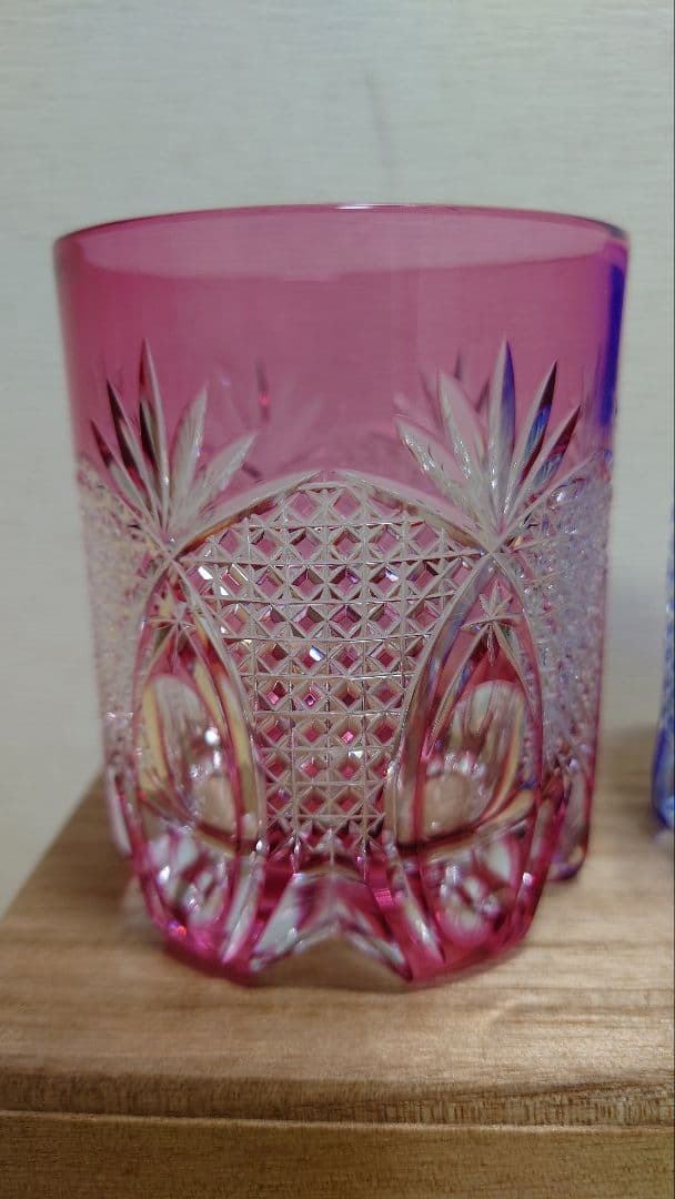 江戸切子　伝統工芸士　篠崎清一　ペアロックグラス　共箱