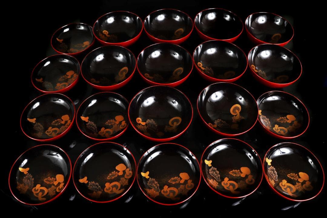 茶道具 見返松茸 蒔絵 吸物椀 十客 木箱 共箱　木製漆器