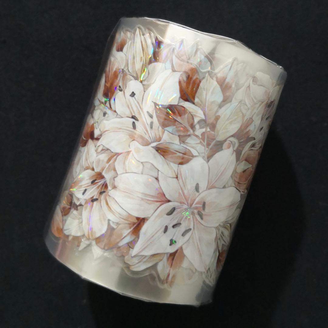 【8787】海外　マステ　5m巻売り　貝殻光カッティング　お花系　ユリ　バラ