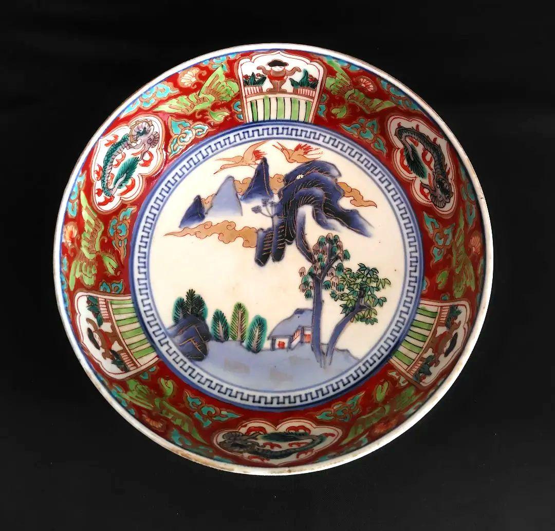古伊万里　色絵大鉢3個セット『ドラゴン&鶴』江戸〜明治　アンティーク　骨董　金彩