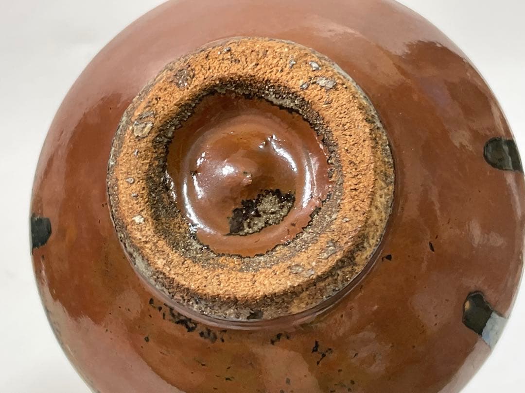 陶芸家　作家物　作者不明　濱田庄司　？　赤絵　柿釉青差　茶碗　抹茶碗　民芸　益子