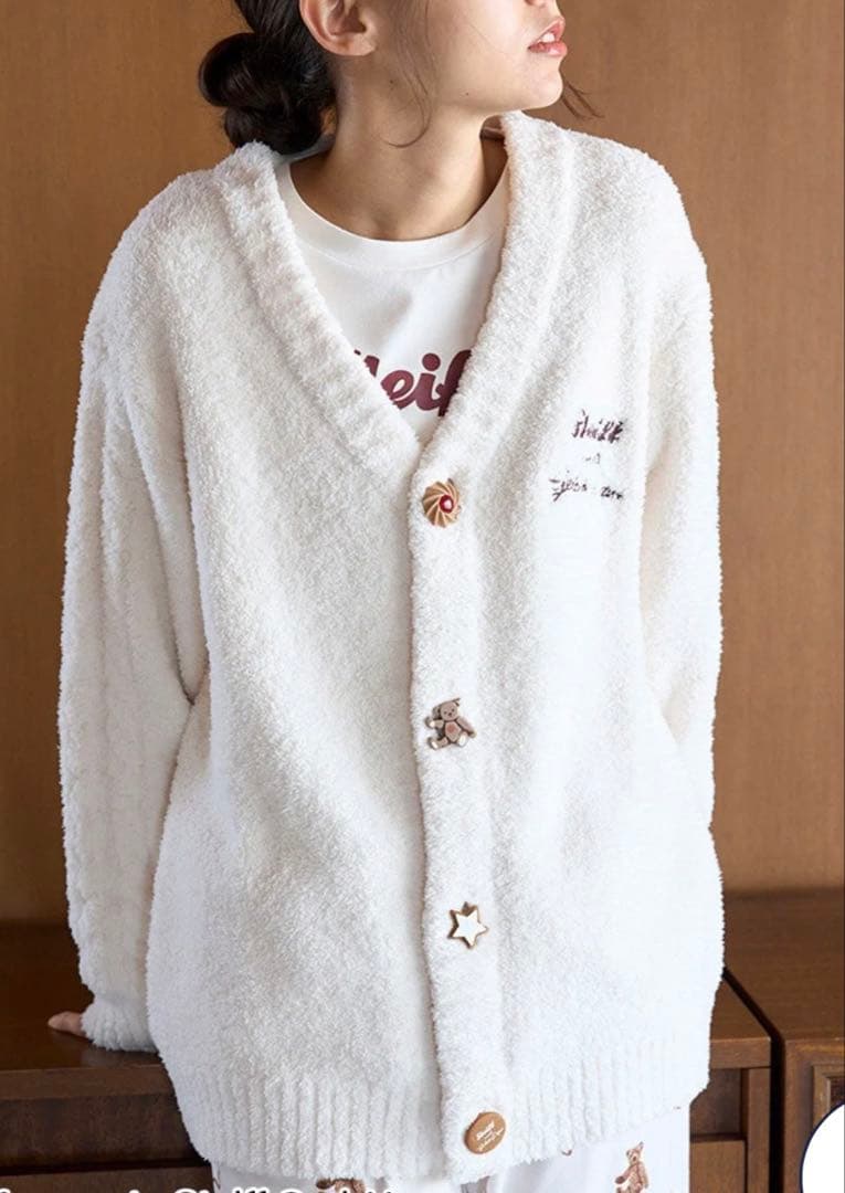ホワイトフリースVネックカーディガン