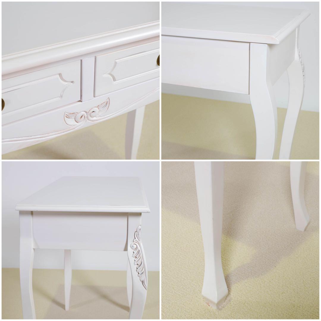 B 新品 アンティーク調 コンソールテーブル 飾り棚 デスク 机 白 ホワイト