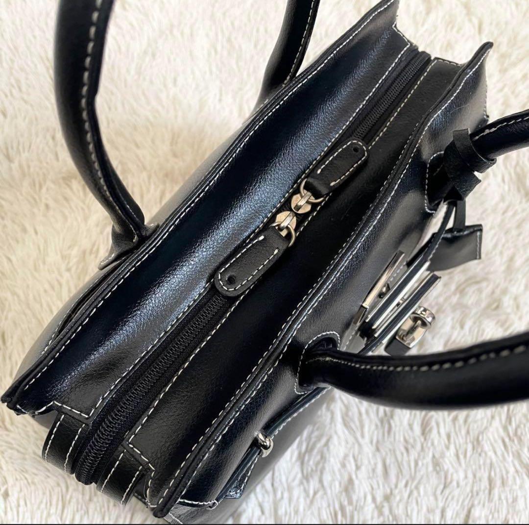 濱野鞄 HAMANO トート ハンドバッグ レザー シルバー金具 皇室御用達 黒