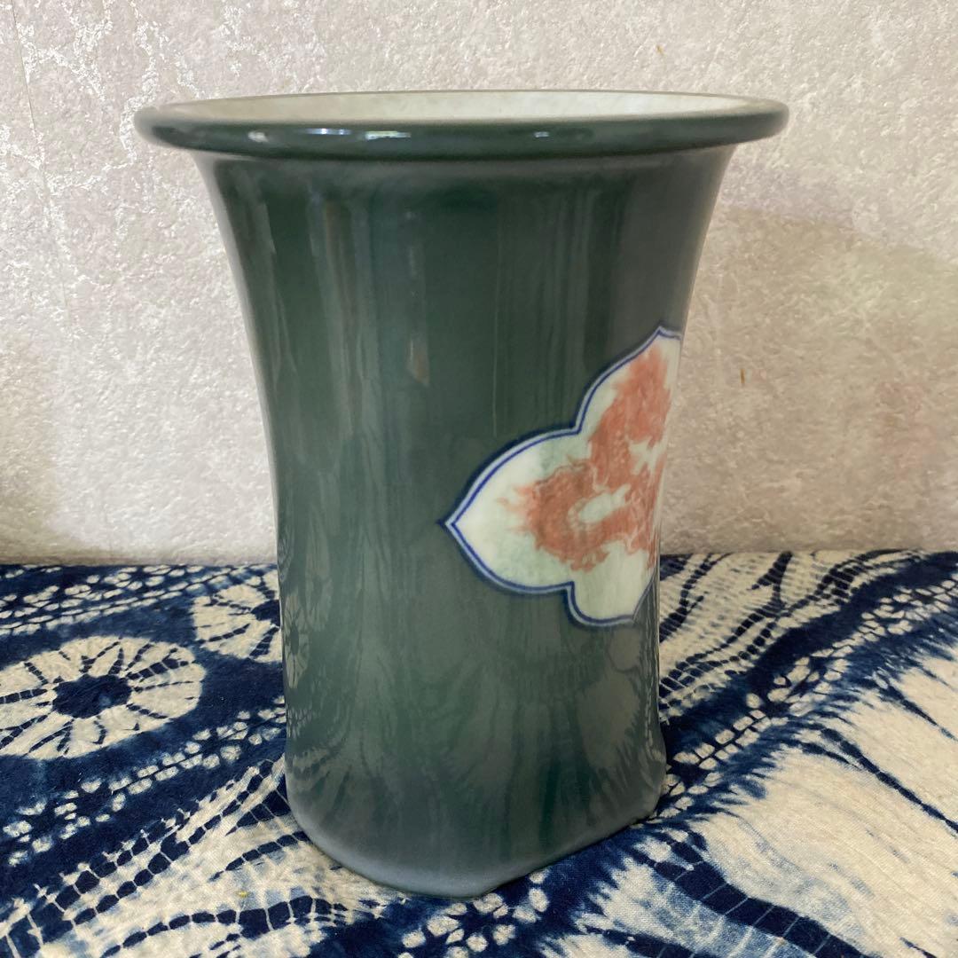 真葛香山　赤絵龍　蘭鉢　植木鉢　盆栽