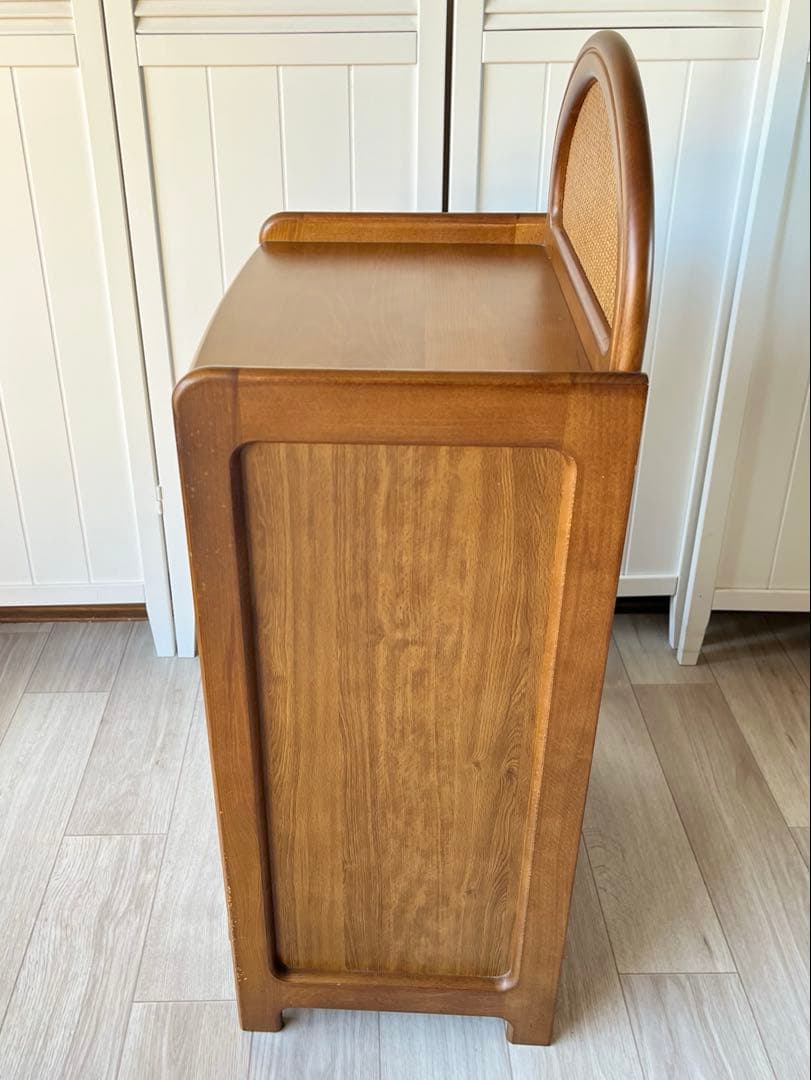 カリモク　電話台　収納　チェスト　ラタン風　レトロ　ビンテージ