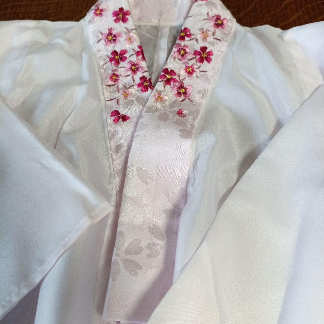 正絹☆刺繍☆白地に花模様の着物とピンク作り帯☆七五三ハーフ成人式フルセット