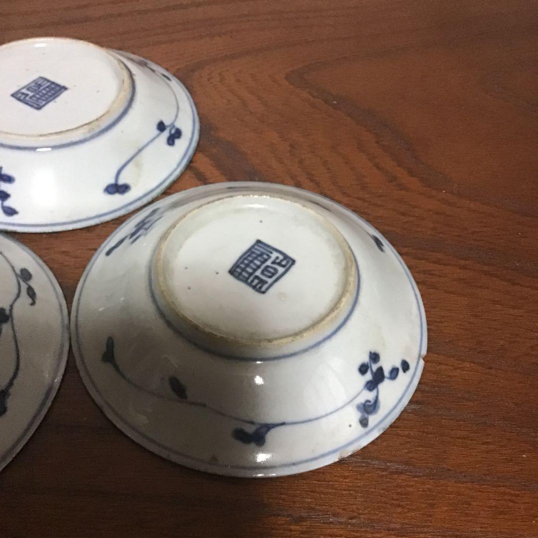 新渡染付花の図皿5客　清時代　唐物　中国美術