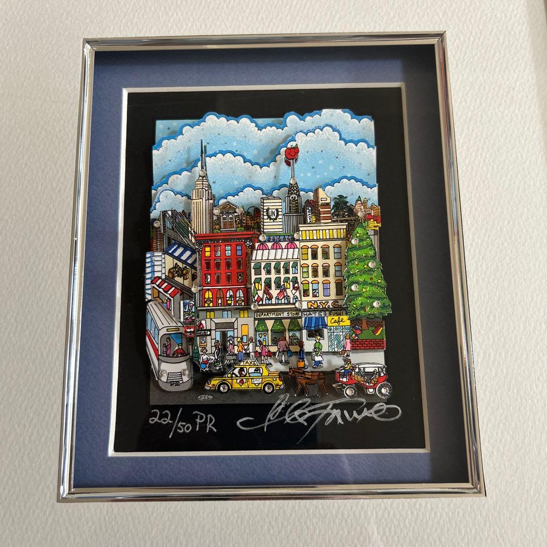 チャールズファジーノ3D シルクスクリーンニューヨークの街並み　直筆サイン入り