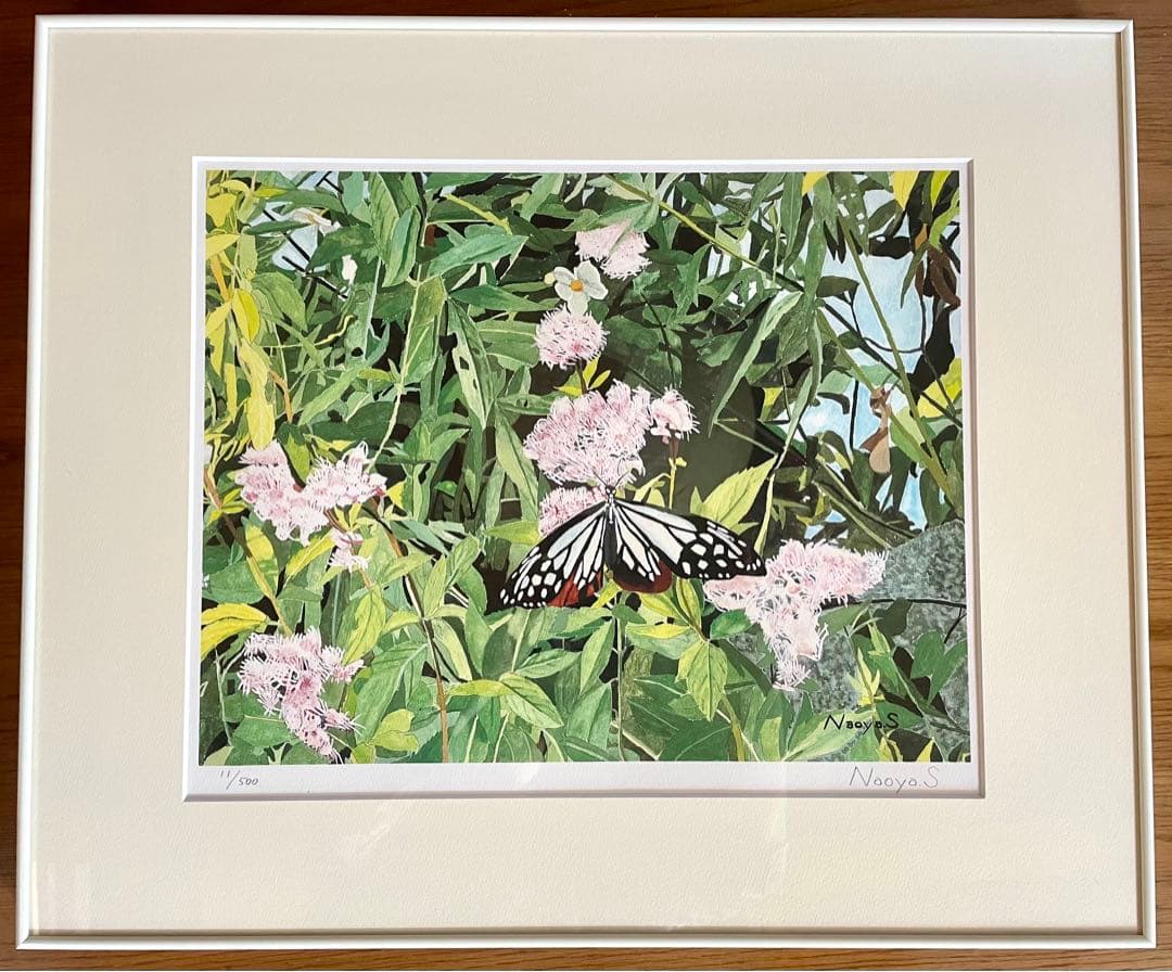 水彩画　ジクレー版画「アサギマダラと藤袴」