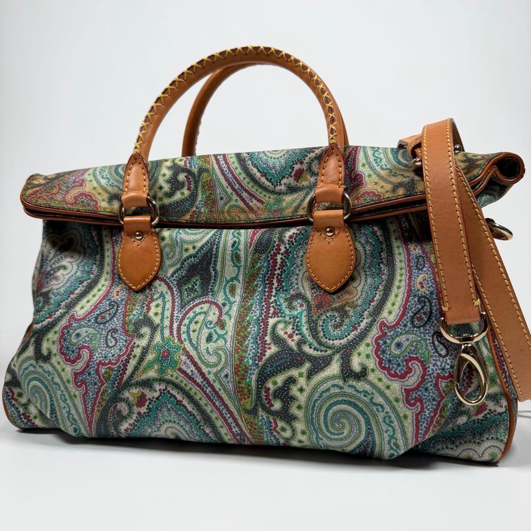 【希少】エトロ　ミニボストンバッグ　ペイズリー　2way PVC レザー