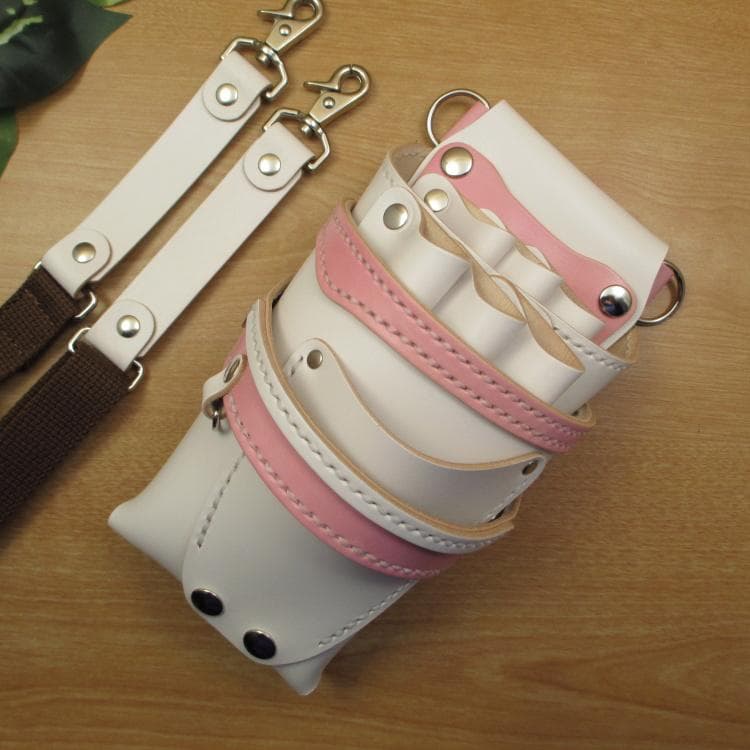 ホワイト＆ピンク　６丁差し　本革シザーケース　SCA-154/CWB