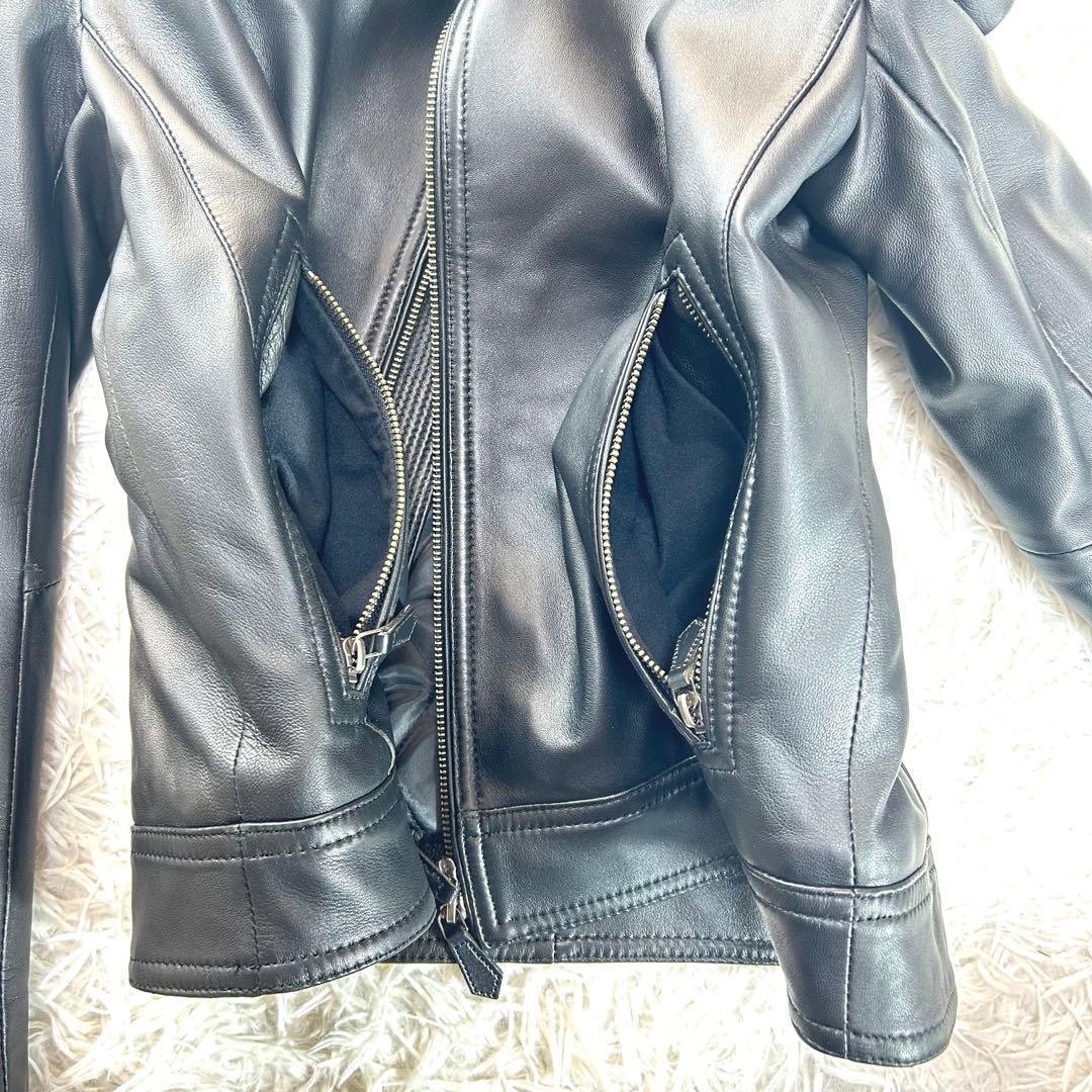 バーバリーブラックレーベル　レザージャケット　羊革　ラビットファー　XL 黒