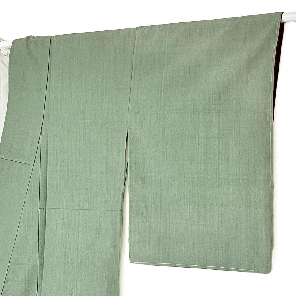 結城紬 重要無形文化財 正絹 新古品 黄緑 お洒落 ymk0042