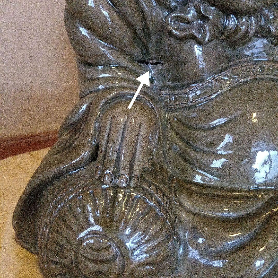 【古萩】青釉 大黒天 置物【三輪窯3代作】人間国宝 三輪休和(休雪)極め