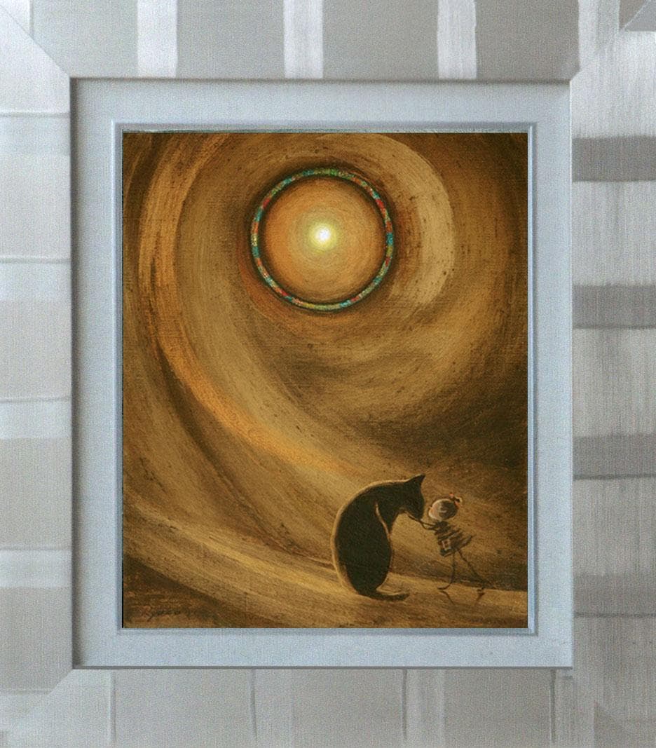 油絵 菅家令子 絵 絵画インテリア額付(黒)F3-072819 祈り子犬猫女の子