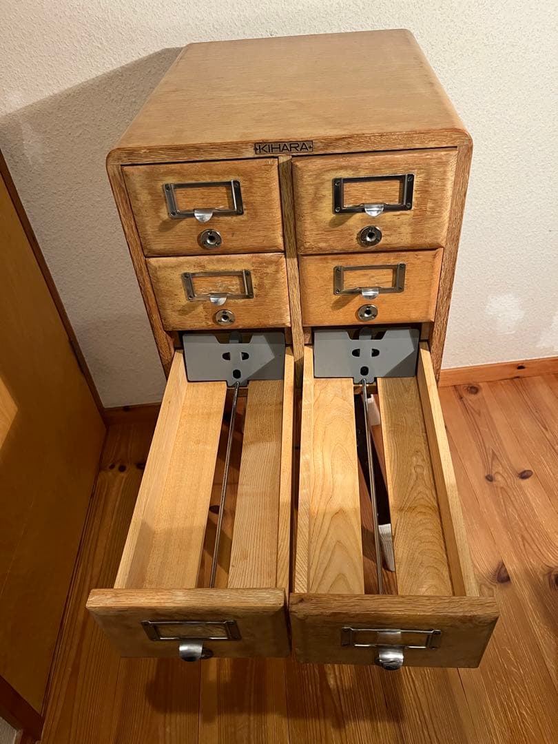 昭和レトロ アンティーク 図書館 木製カードケース 2列3段 木製引き出し