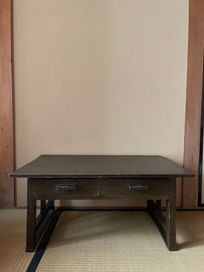 【最終価格】木製文机 ダークブラウン 2引き出し付き