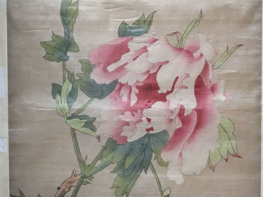 ♦木原和敏 日展特選 絹本彩色画 牡丹 額縁ガラス入 日展会員 洋画家 広島県