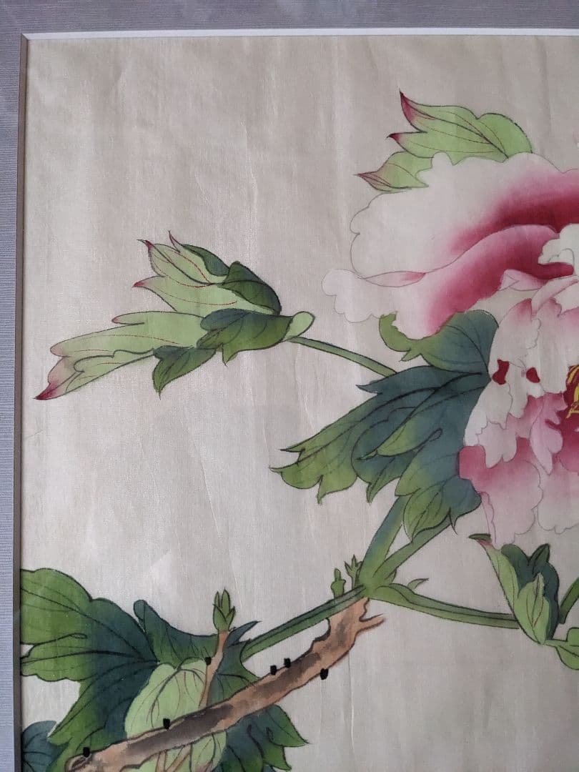 ♦木原和敏 日展特選 絹本彩色画 牡丹 額縁ガラス入 日展会員 洋画家 広島県