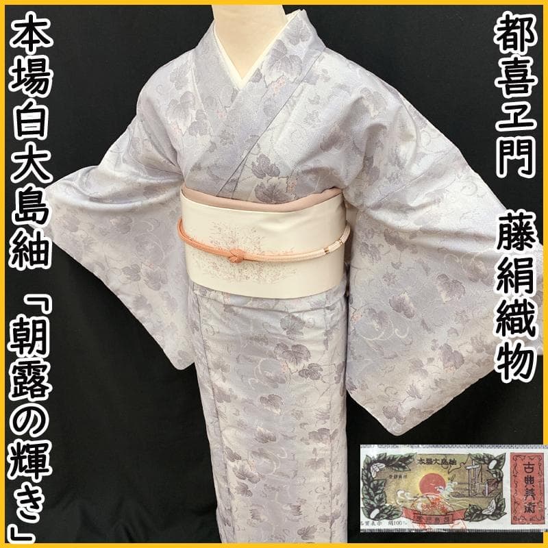 503mt59●都喜ヱ門 本場白大島紬 朝露の輝き 太陽印 銀ラベル 証紙付●