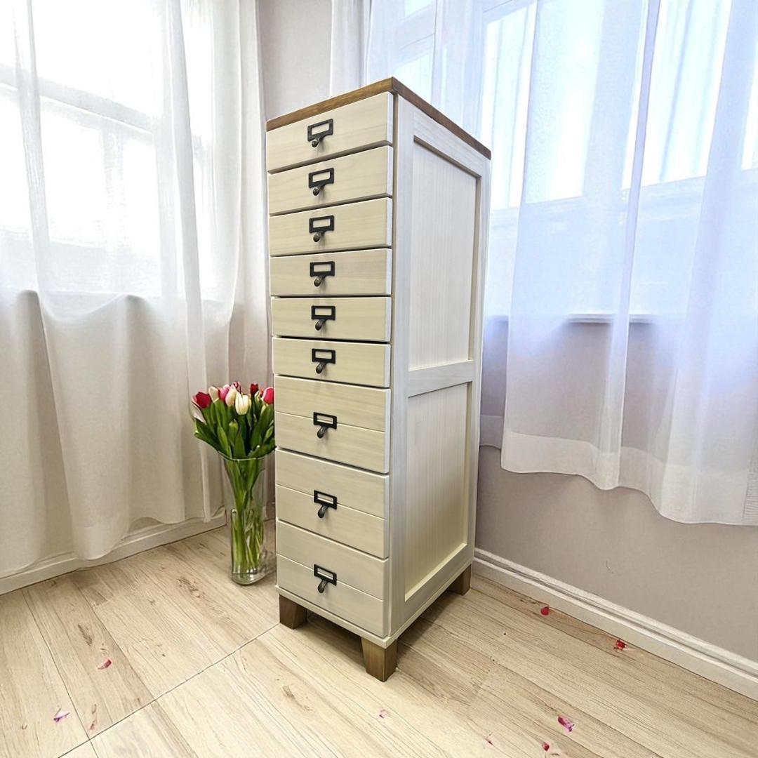 【新品・未使用】　桐製　 隙間ラック　箪笥　整理タンス　書類チェスト　9段