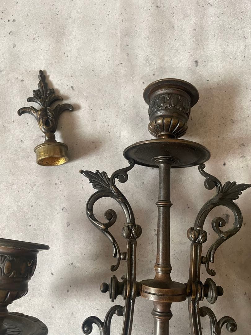フランスアンティーク♪装飾刻印 キャンドルスタンド 3灯金属製