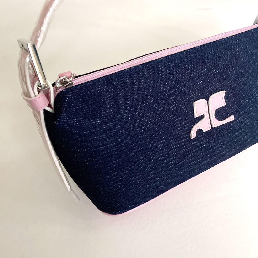 稀少☆未使用 クレージュ ショルダーバッグ デニム ヴィンテージ ロゴ ピンク