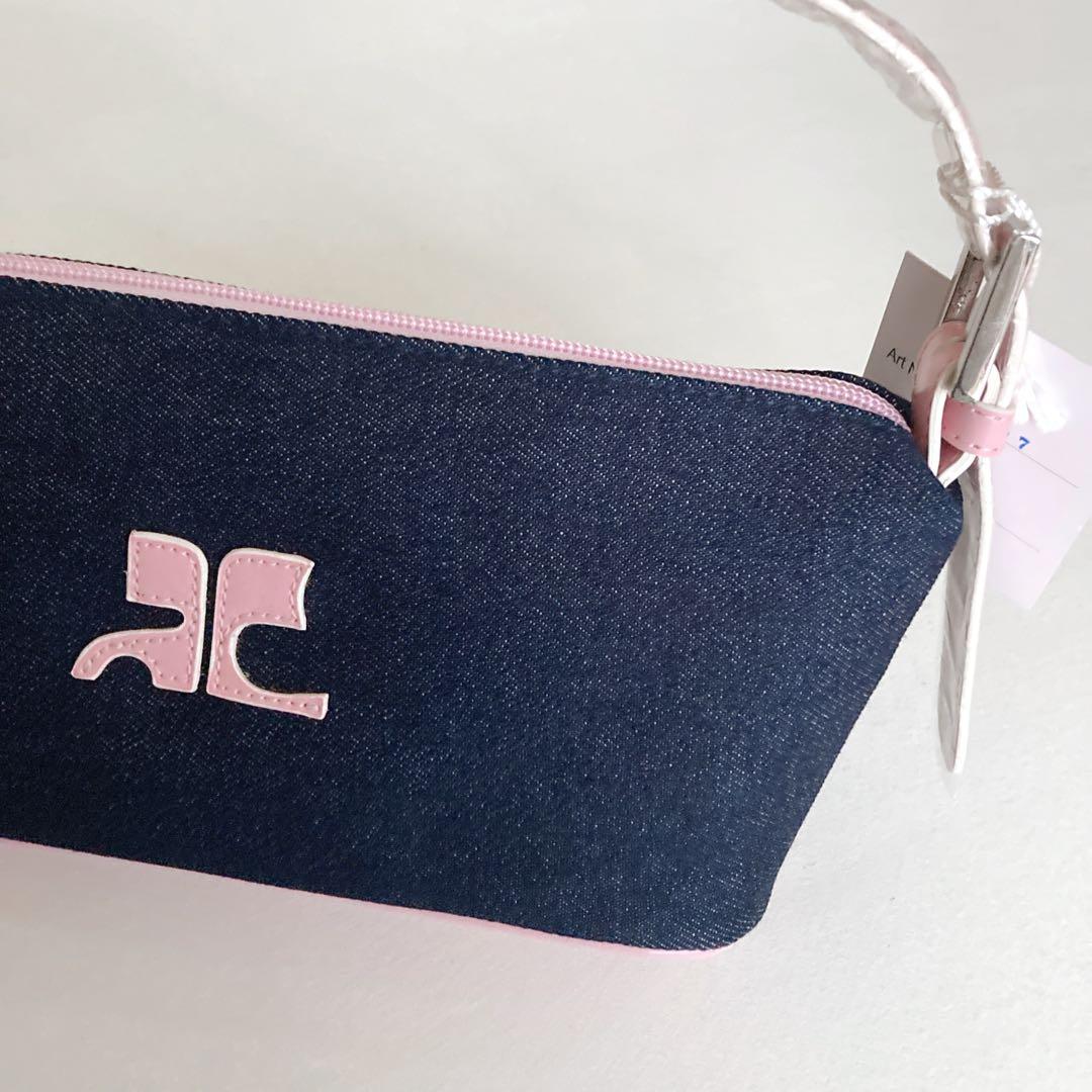 稀少☆未使用 クレージュ ショルダーバッグ デニム ヴィンテージ ロゴ ピンク