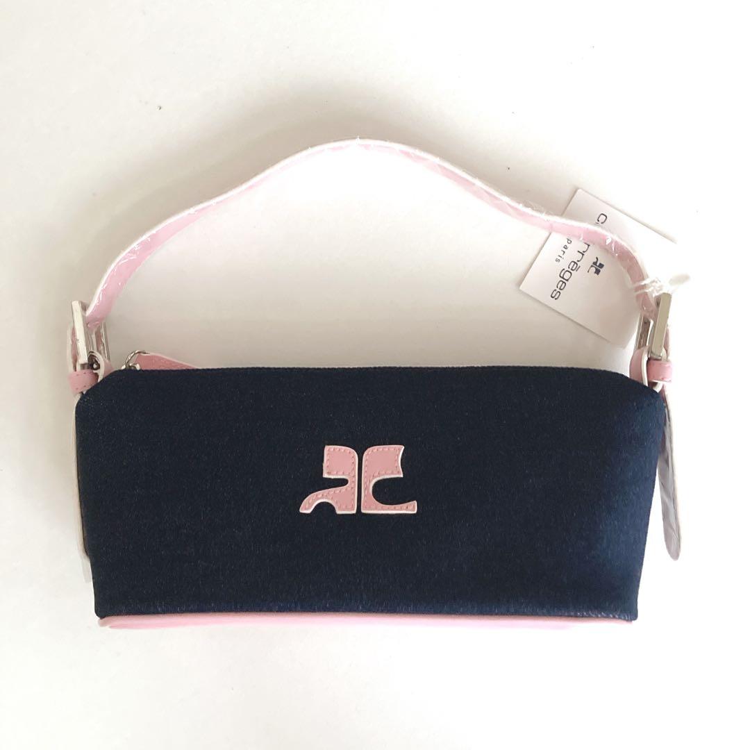 稀少☆未使用 クレージュ ショルダーバッグ デニム ヴィンテージ ロゴ ピンク